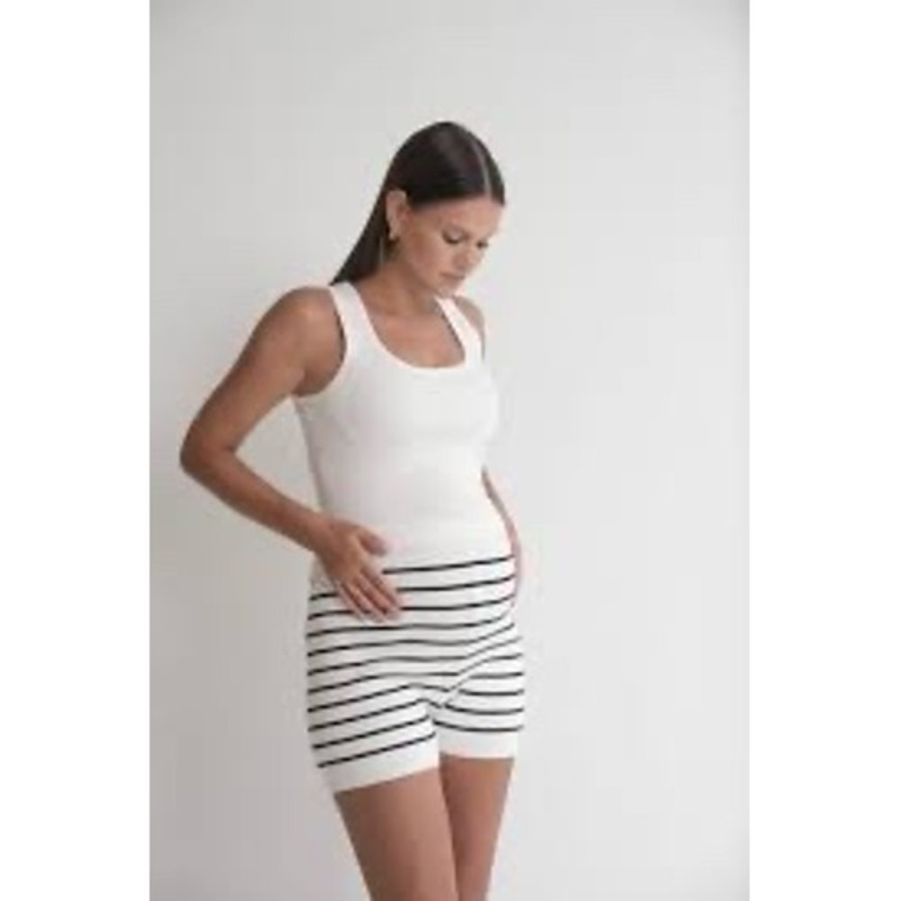 Legoe‎ Heritage Overbump Bike Shorts Striped Ribbed Knit Maternity White Black 2